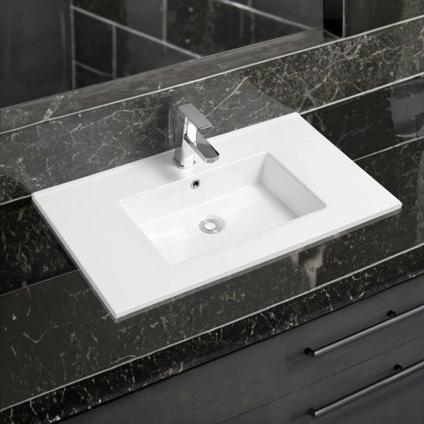 Limoge 4012 Ceramic 81cm Thin-Edge Inset Basin with Rectangular Bowl