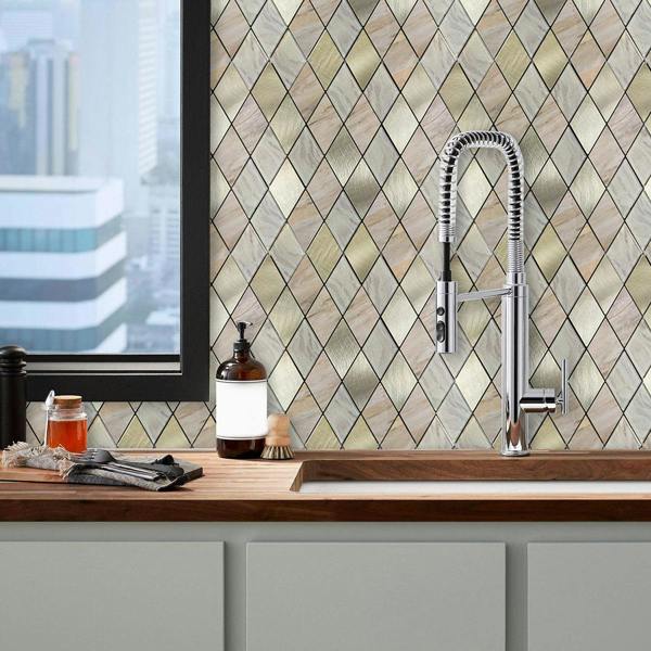 ENER-J Rose Gold Slate Diamond Pattern Peel & Stick Aluminum Tile, Size:295 x 295 x 4.5 mm (Pack of 4)