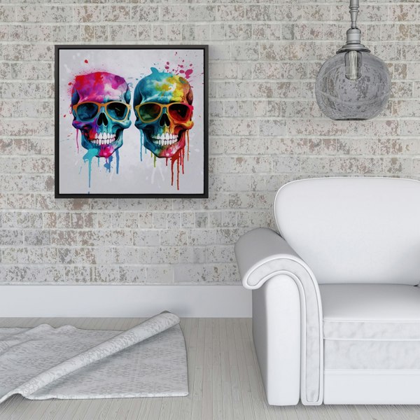 Warren Reed Splash Art Happy Skeletons Framed Canvas