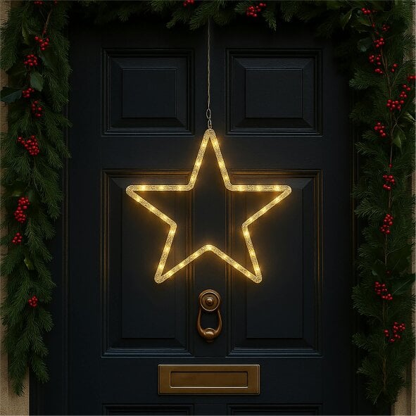 Scotts of Stow Xmas Haus Pre Lit 20 Warm White Micro LED Christmas Design Hanging Light Battery Timer Power Supply