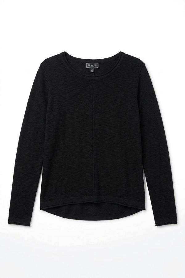 Black | Long Sleeve Relaxed Lightweight Knit Top
