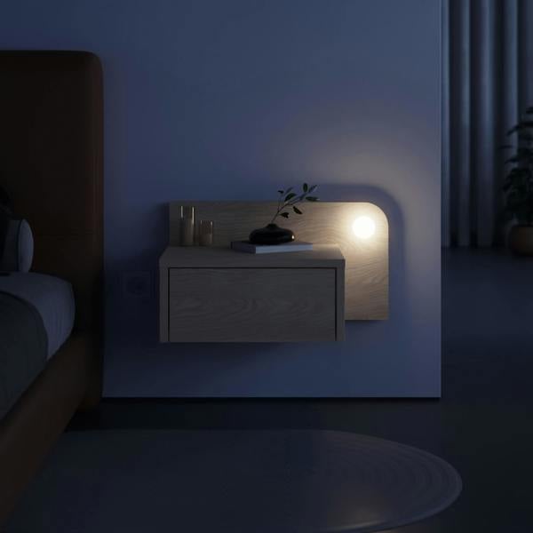 Decortie Floating Bedside Table with Drawer, LED Light in 3-Tones 33.5cm Wall-mount Bedroom Storage Unit