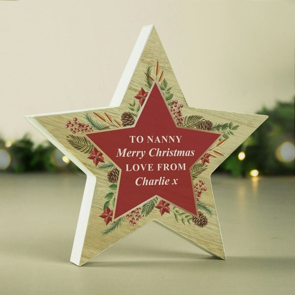 Personalised Memento Company Personalised Christmas Wreath Wooden Star Ornament