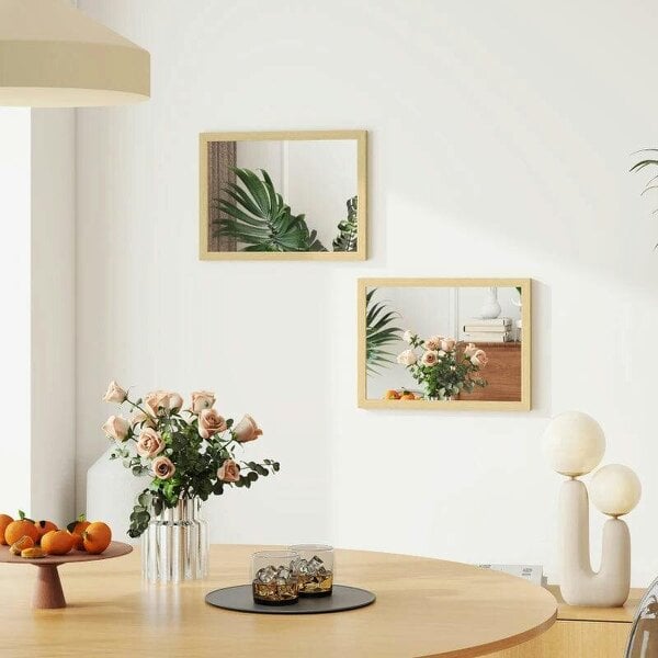 Bobobiy Wall Bathroom Mirror, 30 x 40 cm Wall-Mounted Mirror for Living Room, Bedroom, Hallway, Set of 2, Natural