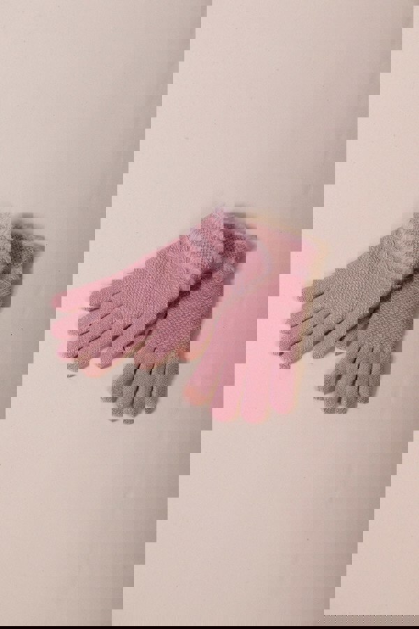 SVNX Knitted Gloves With Plush Detail In Pink