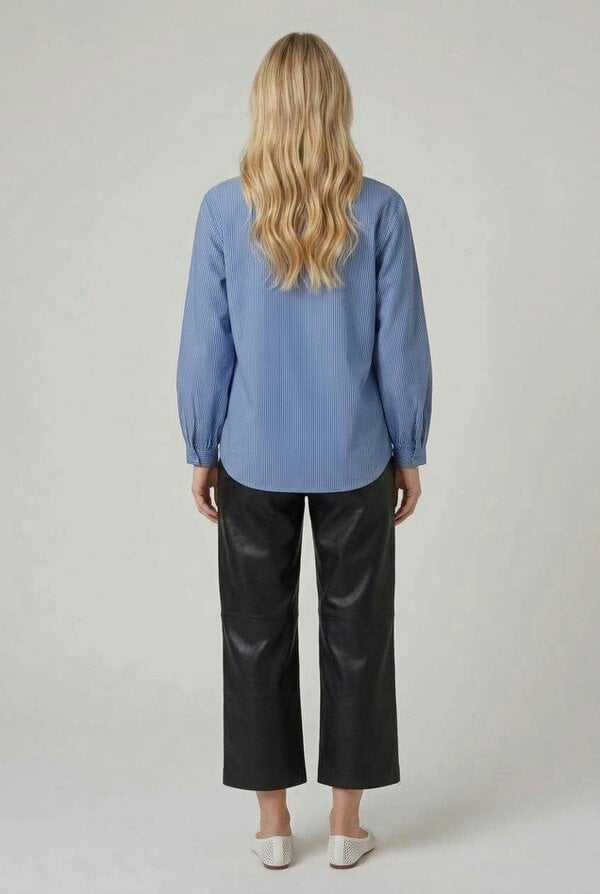 Izabel London Pinstriped Long Sleeve Collarless Shirt
