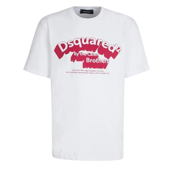 DSquared2 Mens Logo Flocked T-Shirt - White/Red - 