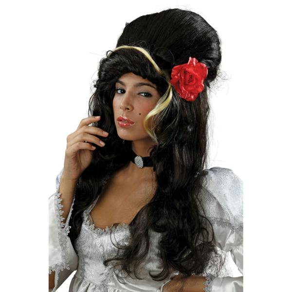 Bristol Novelty Womens/Ladies Curly Beehive With Rose Wig - Black - 