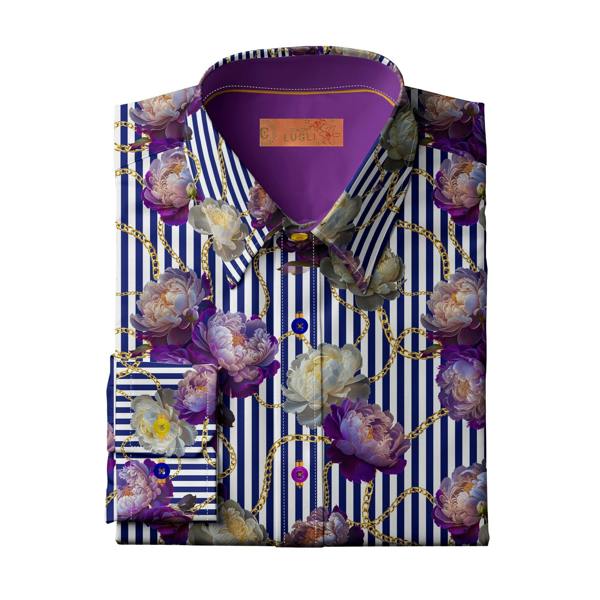 FLORAL ELEGANCE STRIPE & CHAIN WOMENS  PRINT SHIRT - Premium Men's Patterned Shirt by Claudio Lugli | Bold Design, Tailored Fit, Best Printed Shirts