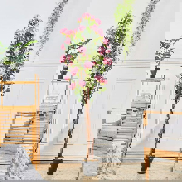 Artificial Rose Flower Tree in Pot Artificial Plants Living and Home Green/Pink: 150cm H