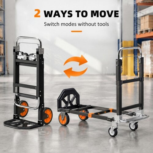 HOMCOM 2-in-1 Folding Sack Truck & Platform Trolley, Heavy Duty 220kg/120kg
