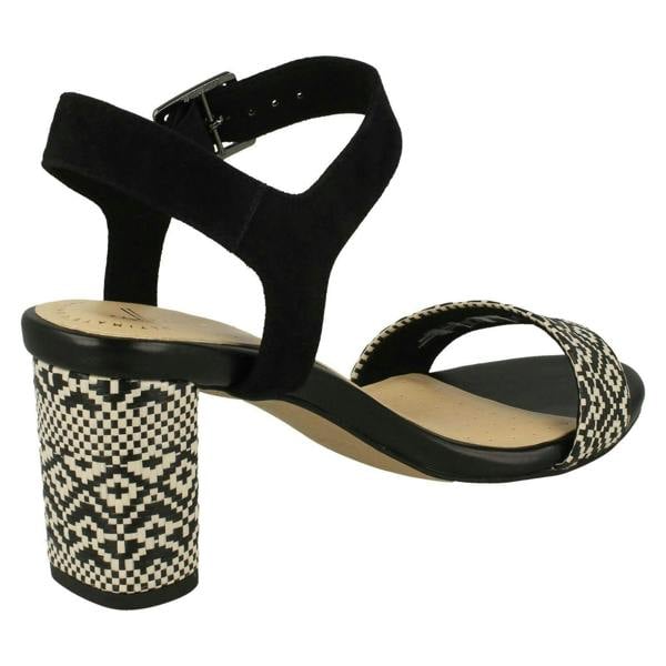 Clarks Ladies Clarks Block Heeled Peep Toe Sandals Amali Weave