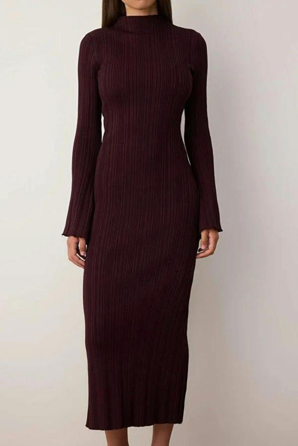 WOVCOR Bodycone Stand Collar A-Line Knit Maxi Dress