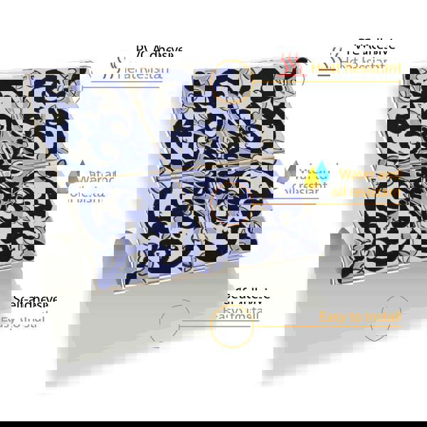 WT1584 - Malaga Spanish Blue Wall Tile Sticker Set - 15 x 15 cm (6 x 6 in) - 24 pcs