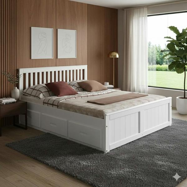 Mission TM 5ft King Size Mission Wooden Storage Bed Frame - White or Waxed