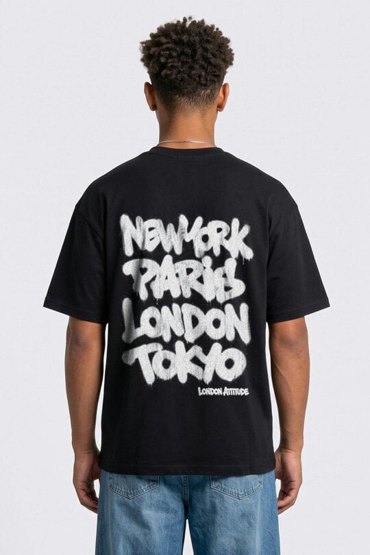 London Attitude Oversized Heavyweight City Graffiti Graphic T-Shirt