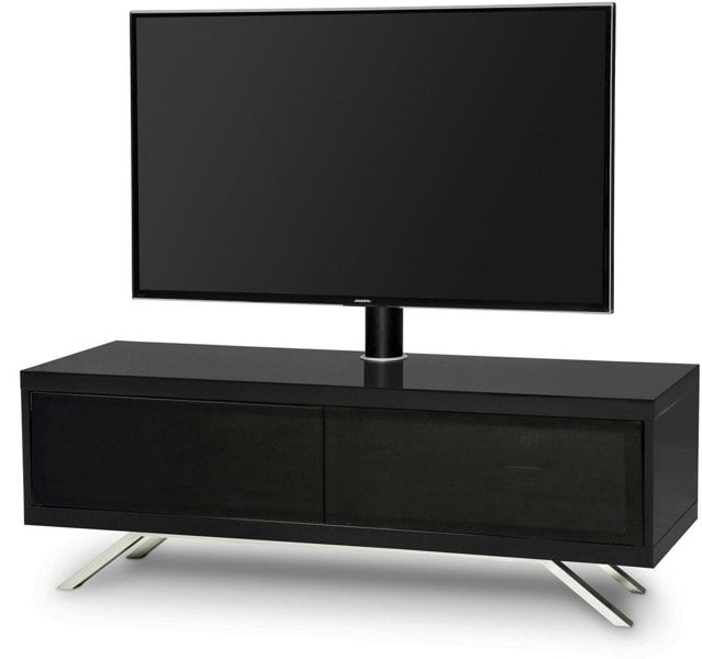 MDA Designs TUCANA 1200 HYBRID Black TV Cabinet BeamThru Remote-Friendly Doors up to 60" Flat Screen TVs with Mounting Arm