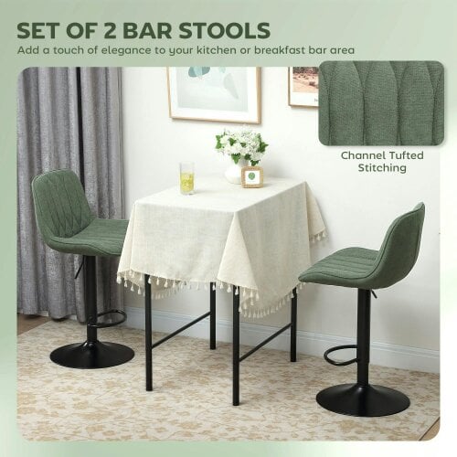 Wyld Haus Kali Fabric Green Adjustable Linen Look Bar Stools Set Of 2