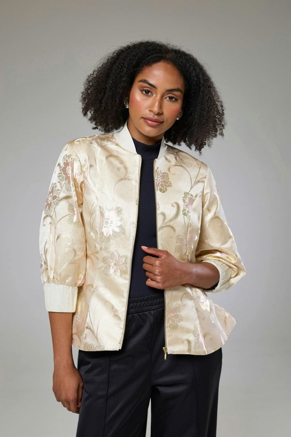 Isha's Timeless collection Ivory Shimmery Flora Fitted Jacket Blouse