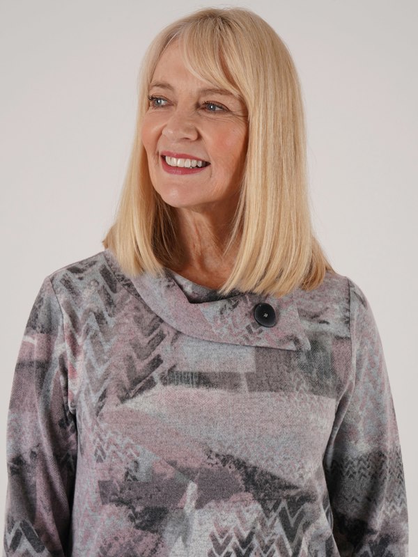 TIGI Blur Print Split Cowl Neck Top