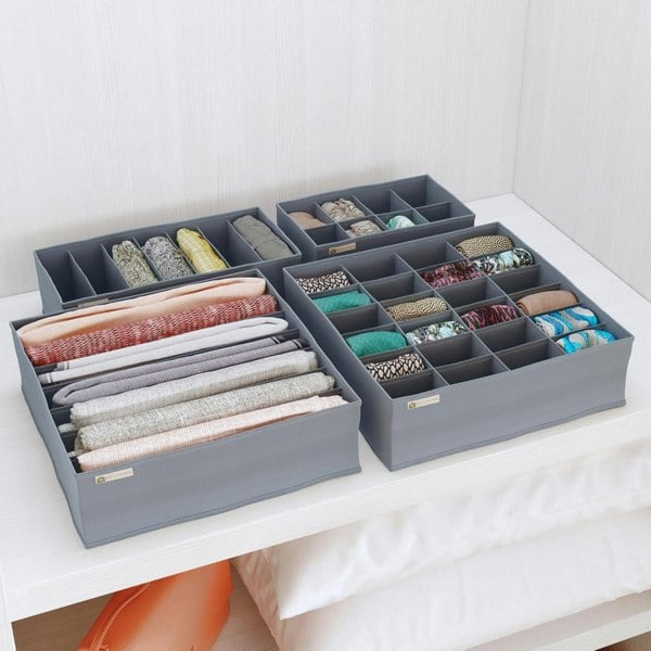 DS Living Folderable Clothes Drawer Organiser Storage Set of 4 Grey