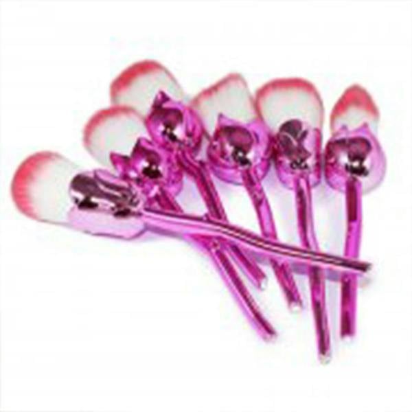 Aquarius 6pcs Rose Makeup Brush Set Pink Flower Sculpted Handle Cosmetic Tool Kit