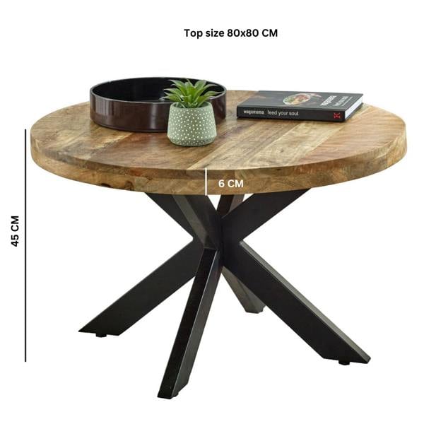 Wyld Haus London Natural Mango Wood Coffee Table with 1 Top and Industrial Metal Legs