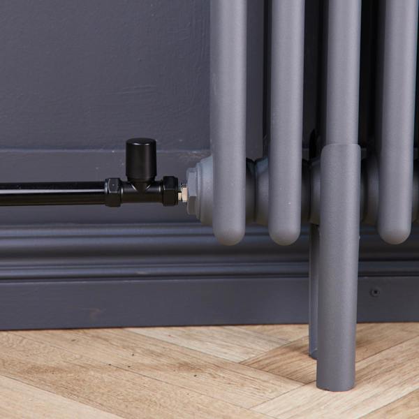 Flode Straight Round Thermostatic TRV & Lockshield | 15mm x 1/2″ | Satin Black