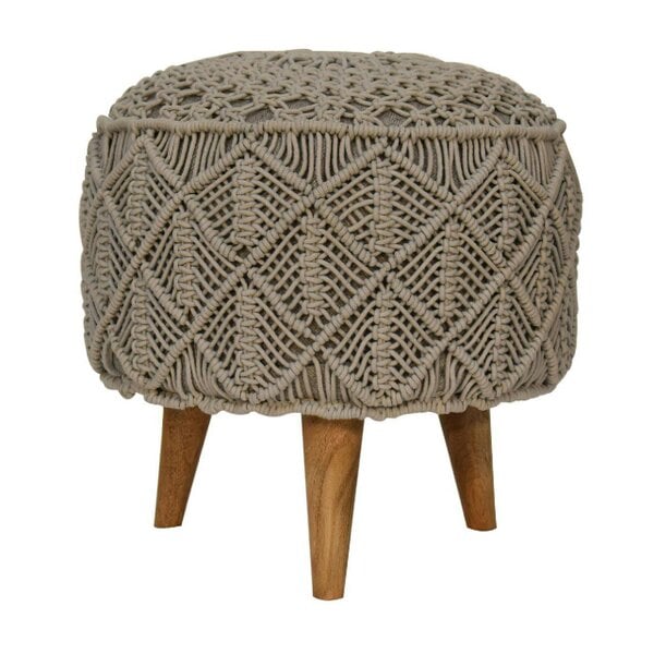 Wyld Haus Como Boho Cotton Crotchet Grey Footstool
