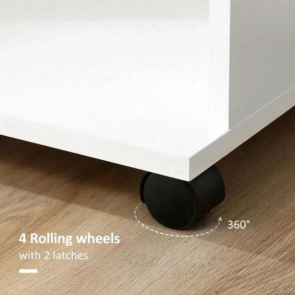 White wardrobe base with four rolling wheels for easy 360° movement