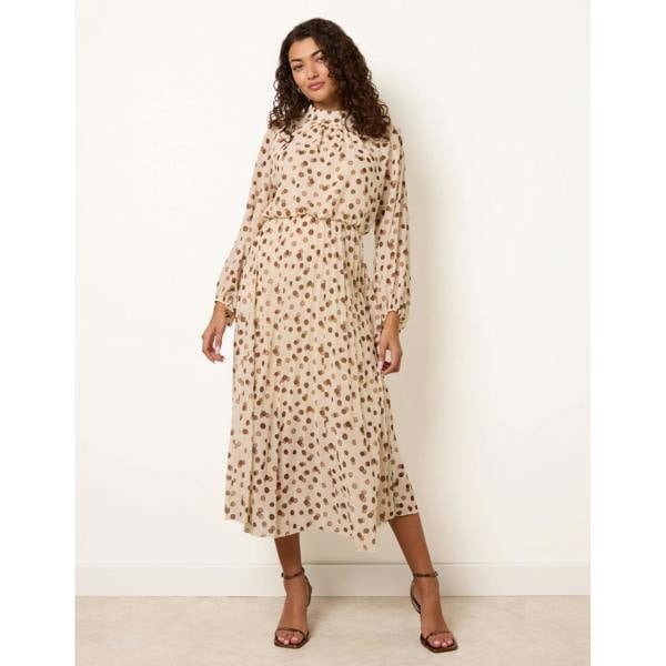 Blue Vanilla Shadow Polka Dot High Neck Pleated Dress