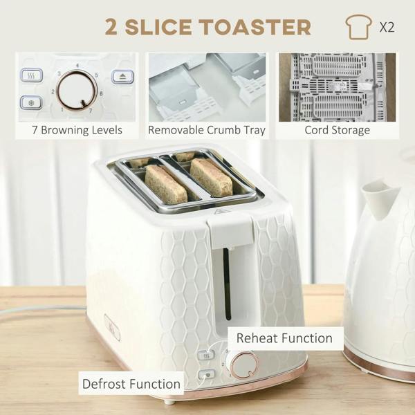 Cream 2-slice toaster with browning dial and removable crumb tray