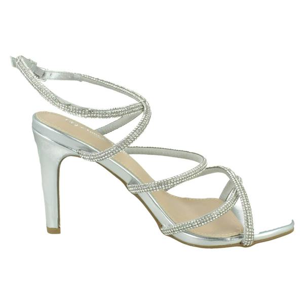 Anne Michelle Ladies Anne Michelle Diamante Ankle Straps High Heel Sandals F12117