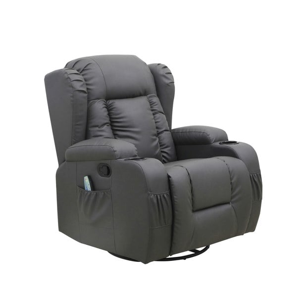 Copenhagan Leather Manual Recliner Armchair with Heat Massager in Grey