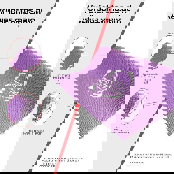 Purple yoga mat made of high-density foam, featuring a textured surface for grip, rolls up easily for storage, ideal for home or studio use