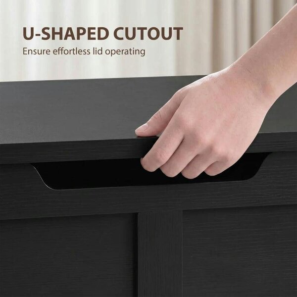 100L Home Storage Box, with Safety Hinge - Black Wood-Effect
