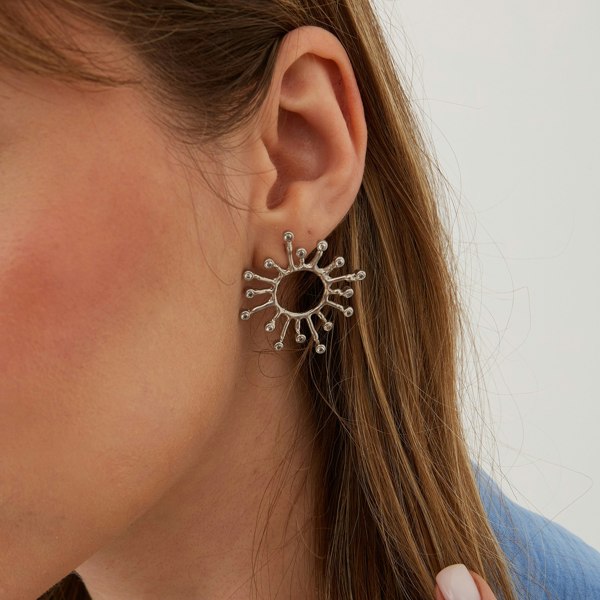 Spero London Sun Sunburst Large Textured Molten Sterling Silver Earrings