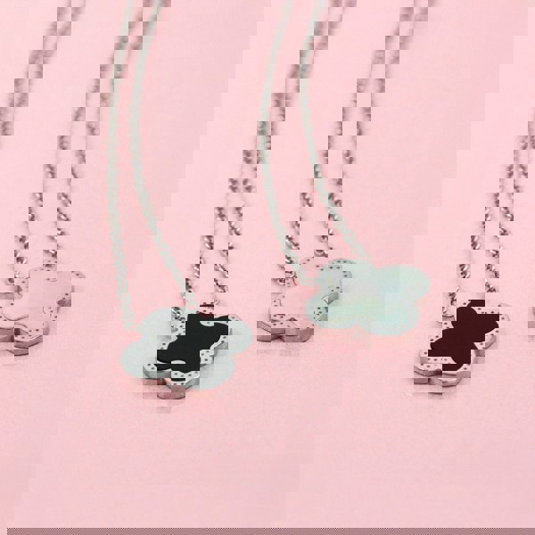 Say It With Clover Necklace - Stainless Steel (Silver Plated & Faux Pearl)