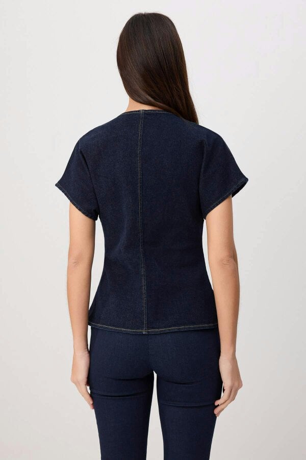 WOVCOR Button Detail V Neck Asymmetric Long Sleeve Blouse