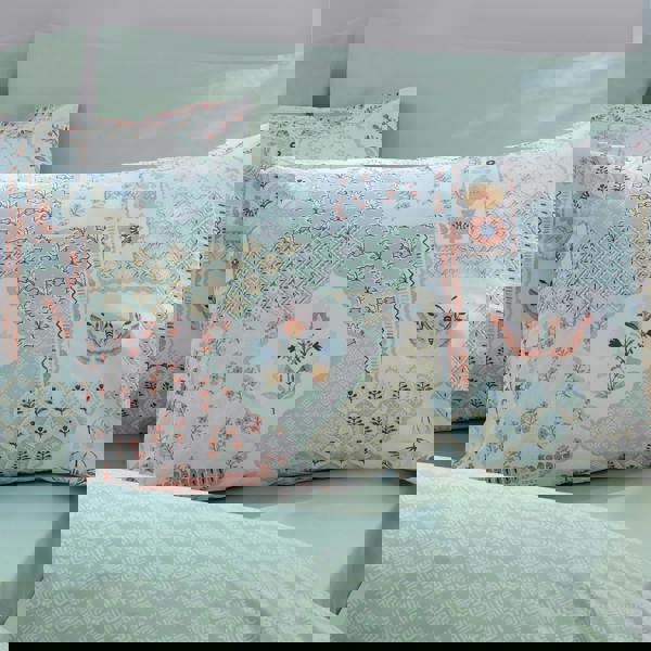 Catherine Lansfield Folk Patchwork Reversible Duvet Cover Set Green
