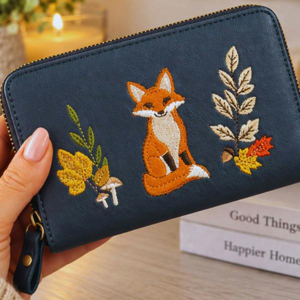 Fores Collection Fox Embroidered Woodland Zip Around Purse