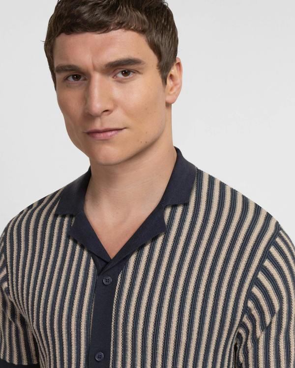 Steel & Jelly Woodford - Textured Stripe Knitted Short Sleeve Shirt