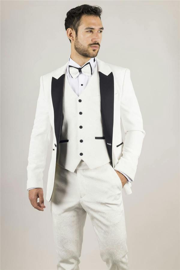 Infinity Leather Men's White 3 Piece Velvet Wedding Tuxedo Formal Suit