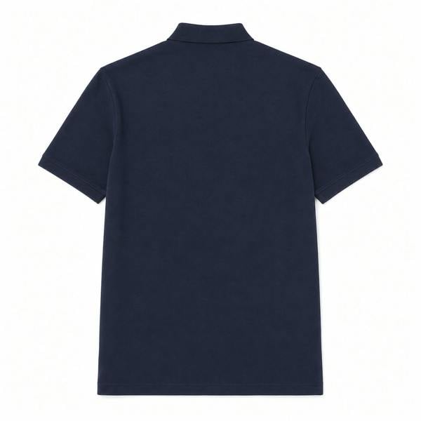 Back view of a dark navy Lyle & Scott short-sleeved cotton polo shirt with a classic collar.