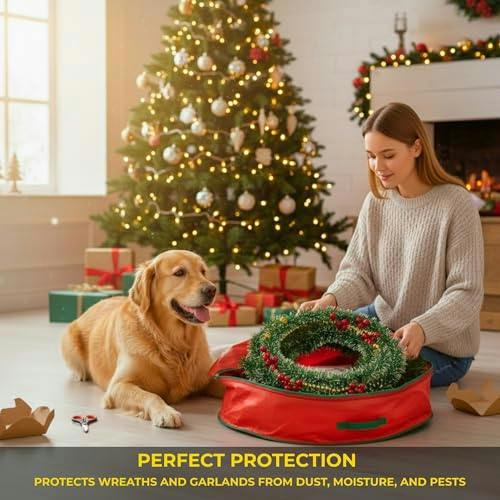 Shatchi Size options Christmas Wreath and Garland Storage Bag, Heavy-Duty Polypropylene with Carry Handles