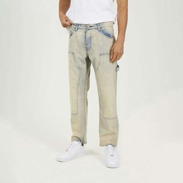 Brave Soul Light Sand Loose Fit Carpenter Style Denim Jeans - Light Sand Image 1