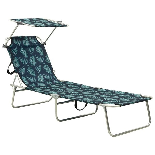 Berkfield Folding Sun Lounger with Canopy Leaf Print Aluminium