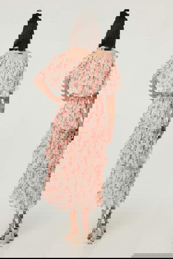 Pink | Floral Texture Tiered Midi Dress