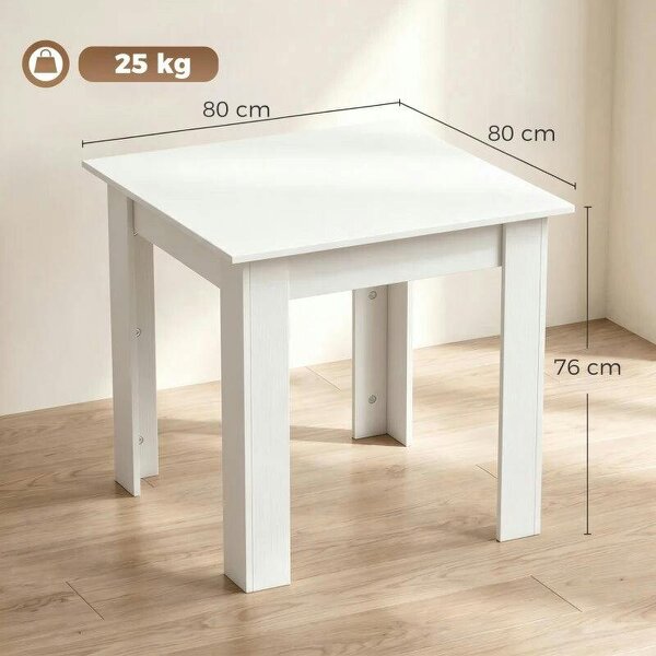 Square Dining Table, Modern Small Dining Table with Wood Effect, Space Saving, Non-slip Foot Pads, White