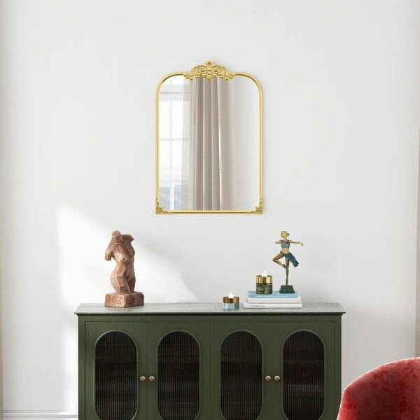 Wall Mirror, Decorative Baroque Mirror with Metal Frame, for Bedroom and Living Room, 60 x 87 cm, Gold Tone